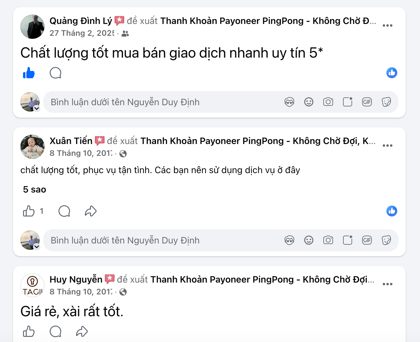 Khách hàng đánh giá chất lượng và tốc độ giao dịch HMA 5 sao